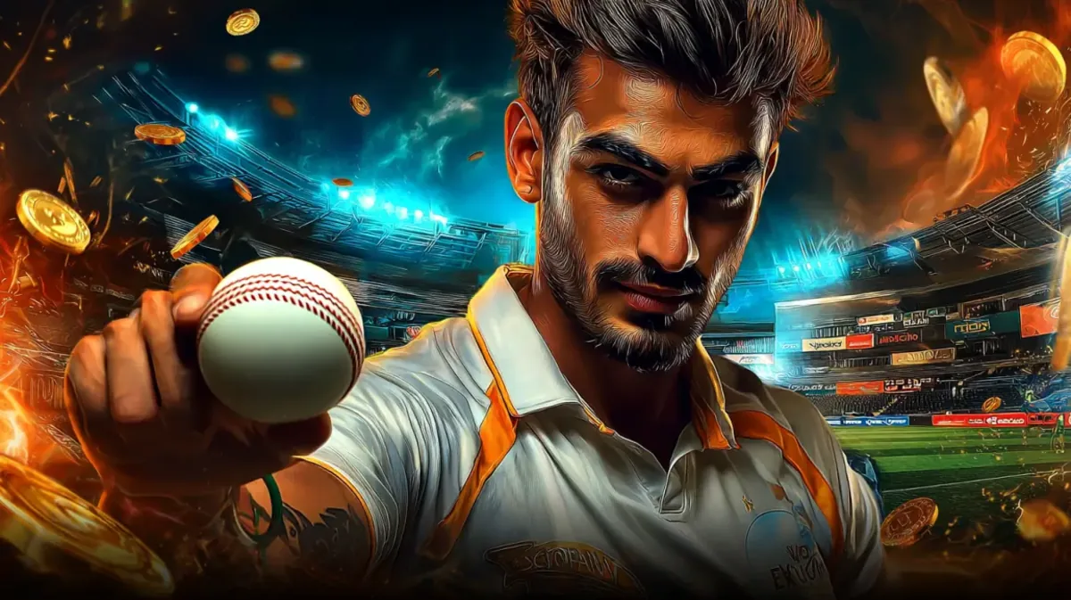 kg99999-এ একজন মনোযোগী ও তীব্র মেজাজের পুরুষ ক্রিকেট খেলোয়াড় ভিড়ভরপুর স্টেডিয়ামে cricket ball উঁচিয়ে ধরেছেন, kg99999-এ ক্রিকেট-গেমিংয়ের রোমাঞ্চকর জগৎ প্রচারের জন্য। স্বর্ণ কয়েন ও আগুন-প্রভাব নাটককে আরও বেশি ড্রামাটিক করে তোলে।